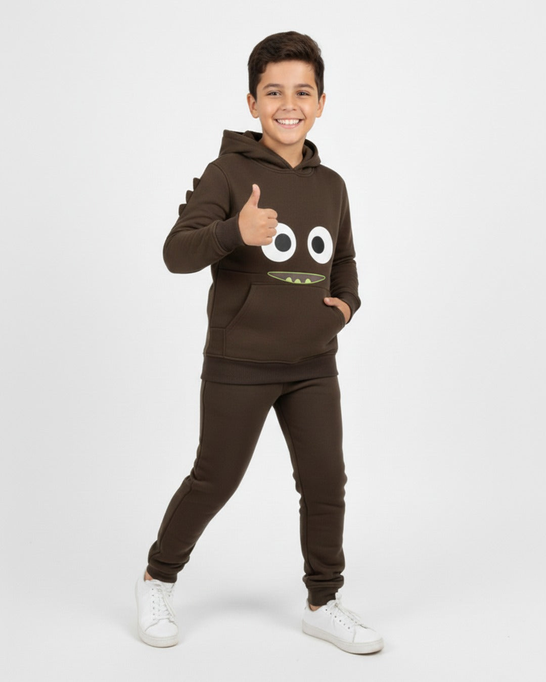 Kids Brown Monster Fleece Hoodie & Jogger Set