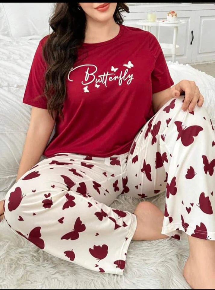 Red White Butterfly Pajama Set
