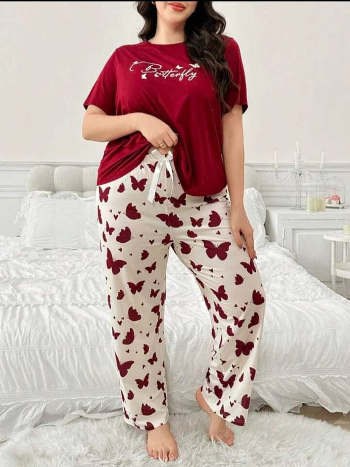 Red White Butterfly Pajama Set