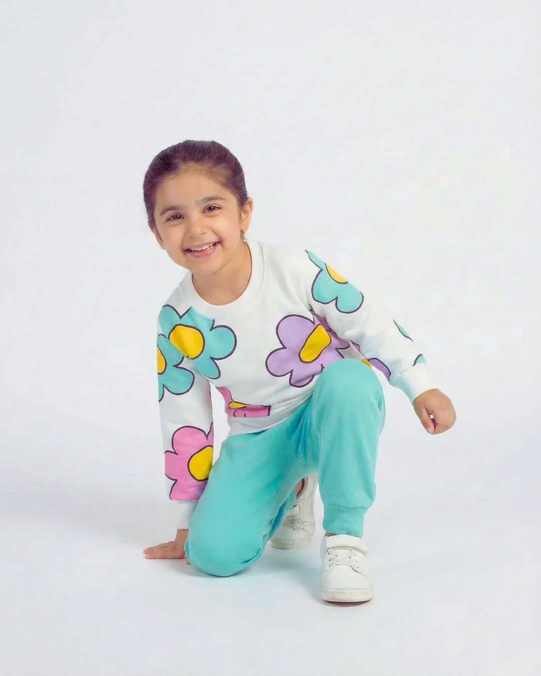 Girls Pastel Floral Print Fleece Sweatshirt & Jogger Set