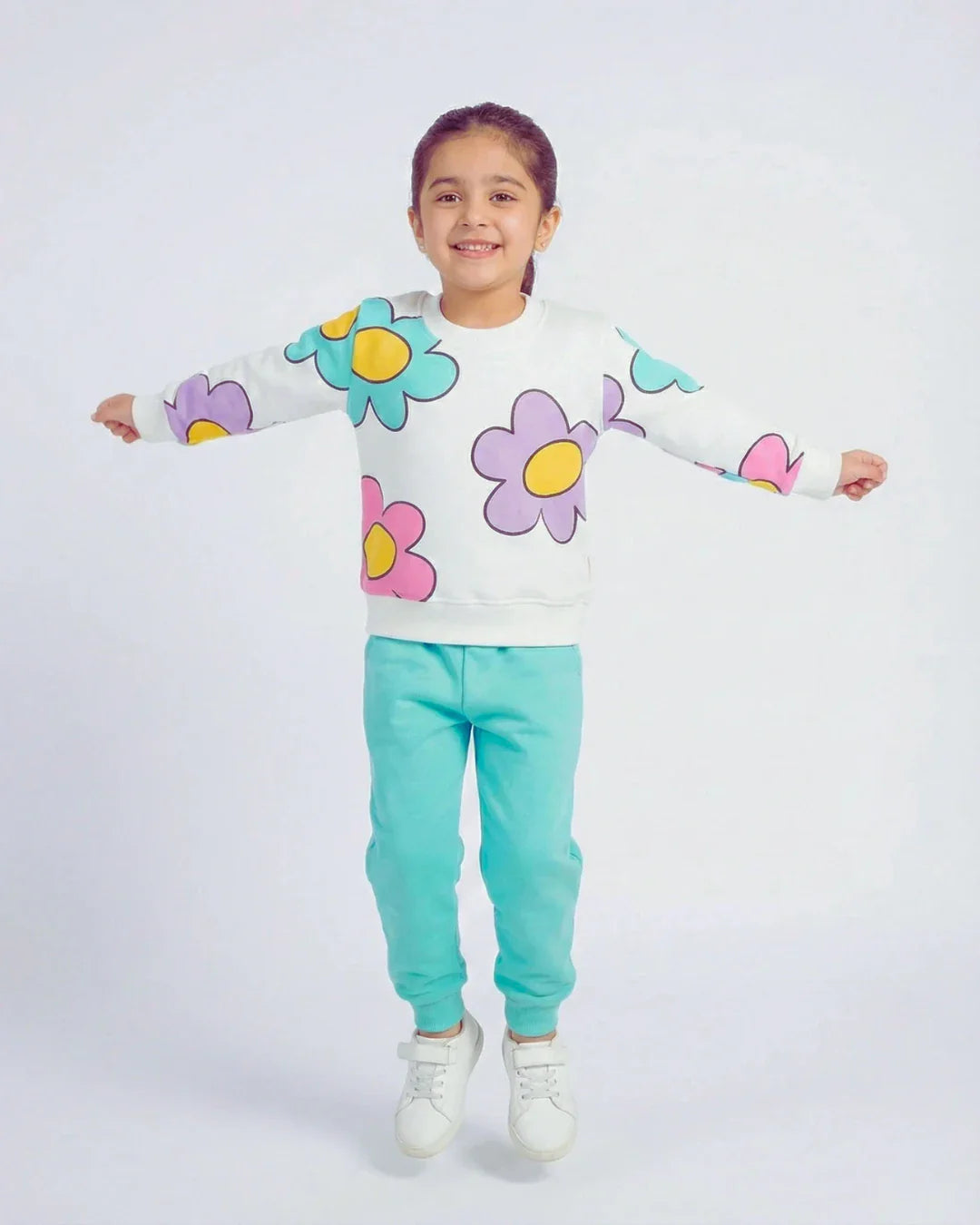 Girls Pastel Floral Print Fleece Sweatshirt & Jogger Set