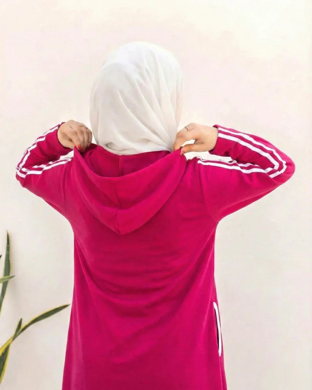 Women Hooded Zip-Up Fleece Abaya | Pink