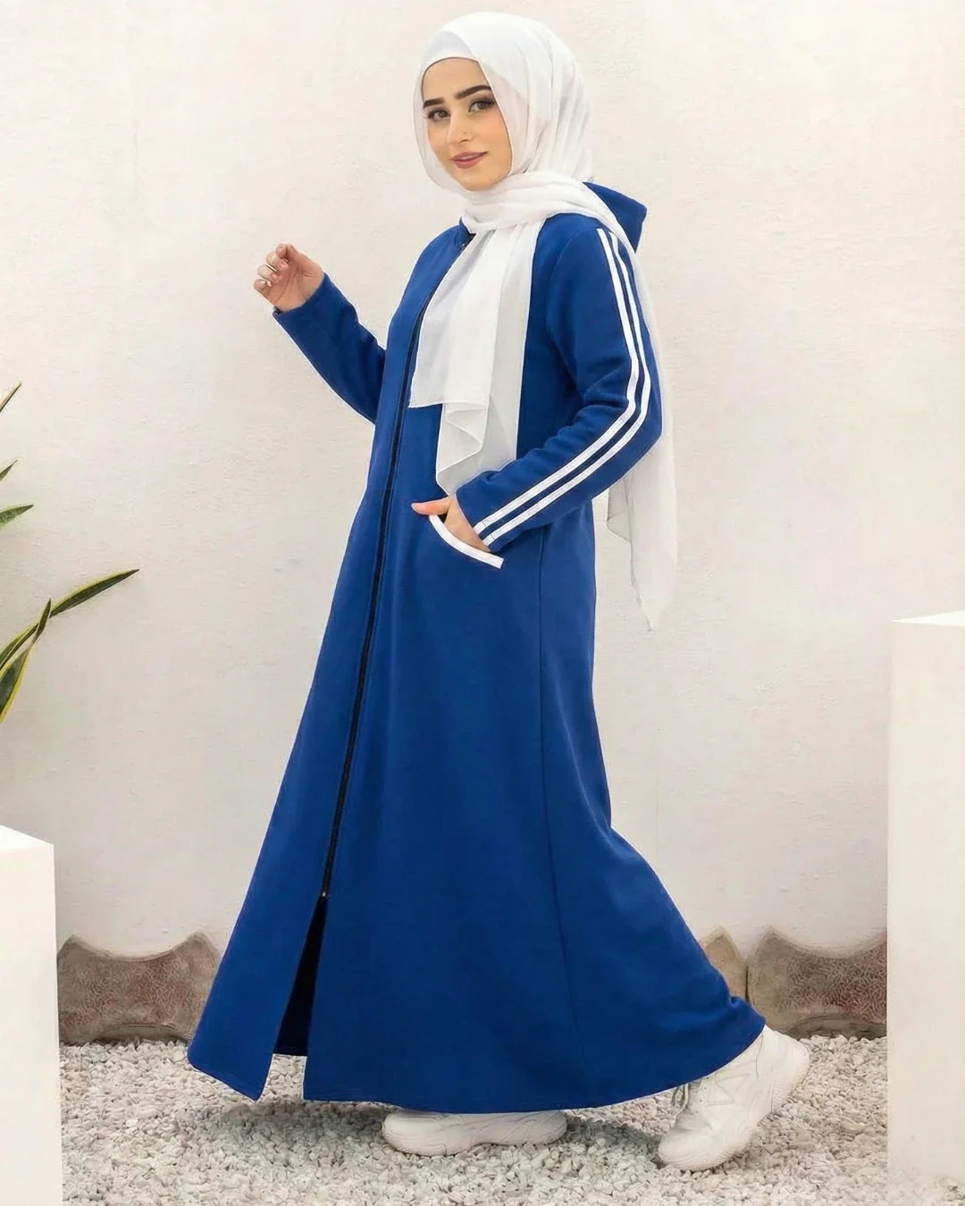 Women Hooded Zip-Up Fleece Abaya | Royal Blue