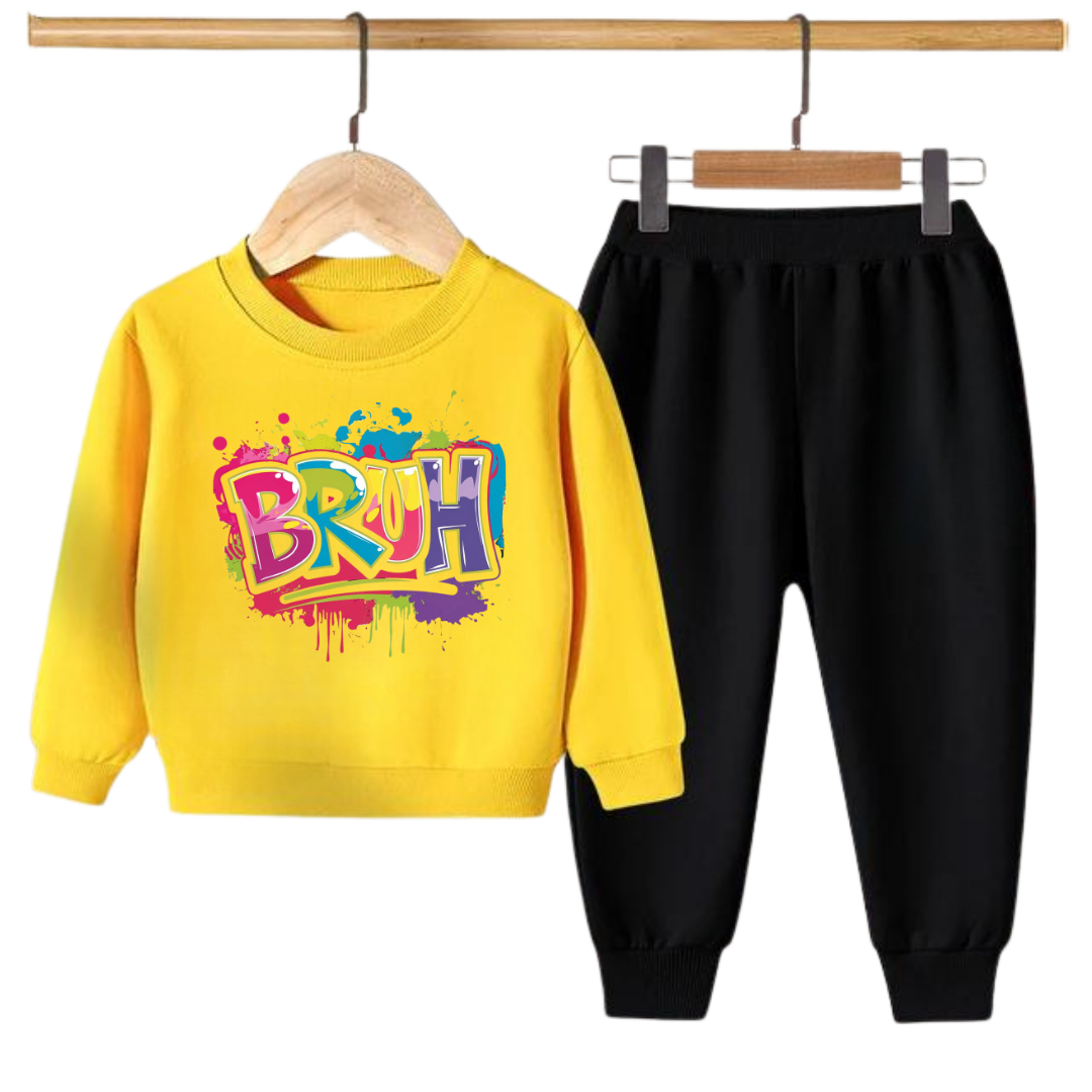 BRUH Graffiti Print Kids Sweatshirt & Jogger Set – Winter Tracksuit for Boys & Girls