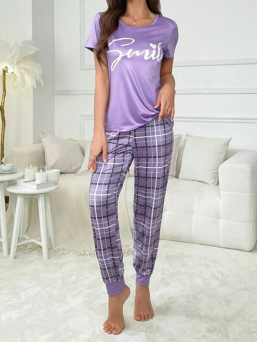 Lavender Smile Check Lounge Set
