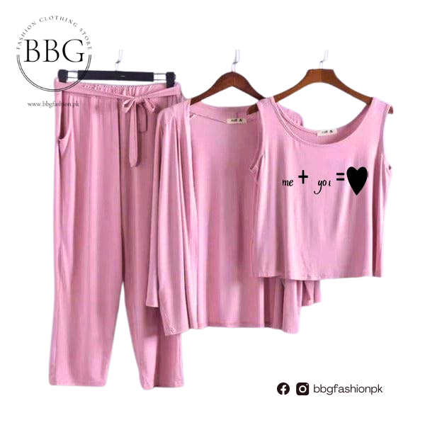 Me + you Women Night Suit PJ Set 3 Pieces