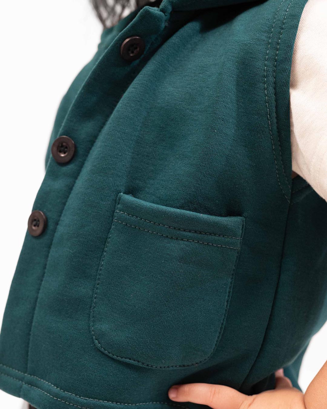 Kids Trendy Hoodie Vest | Forest Green