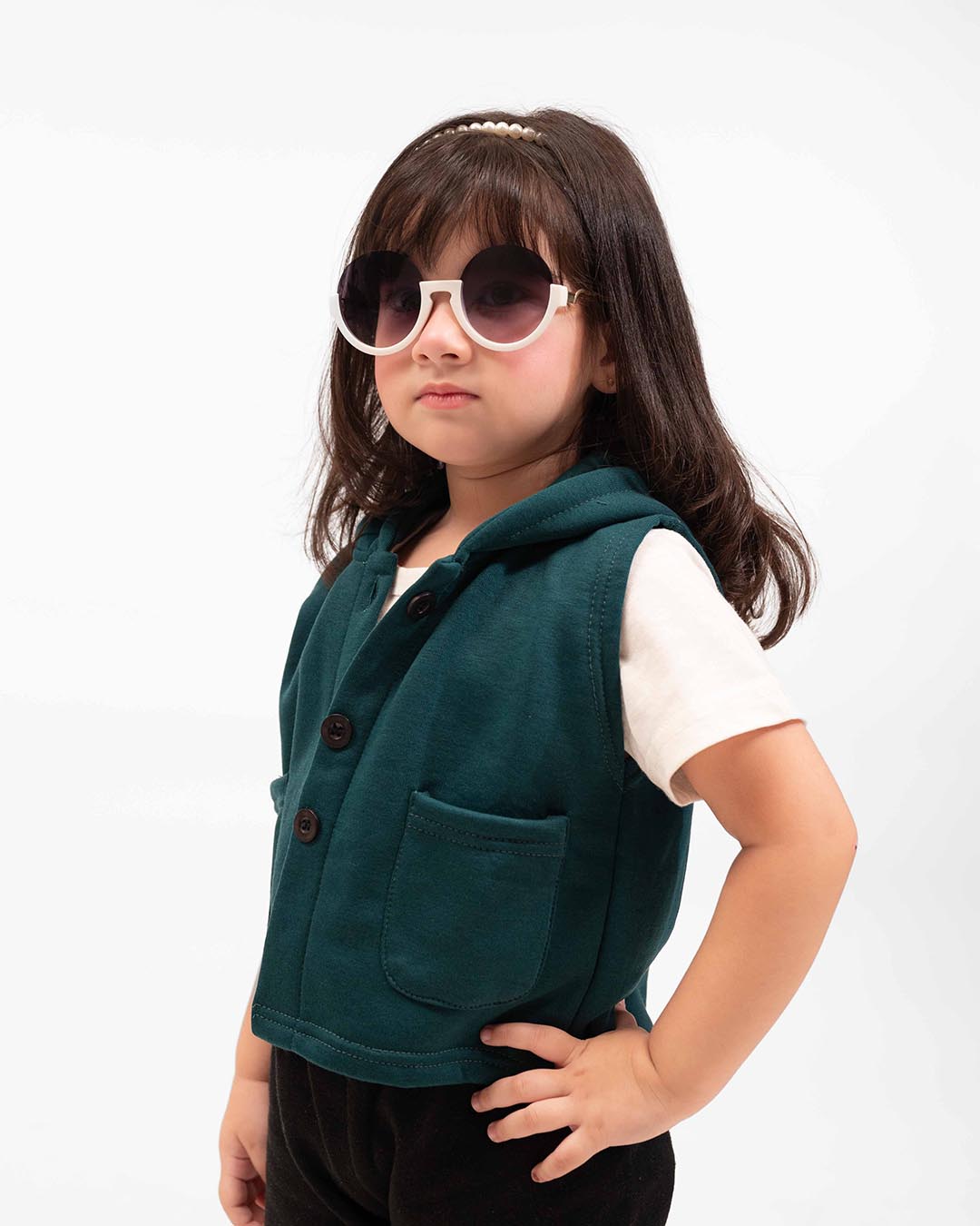 Kids Trendy Hoodie Vest | Forest Green