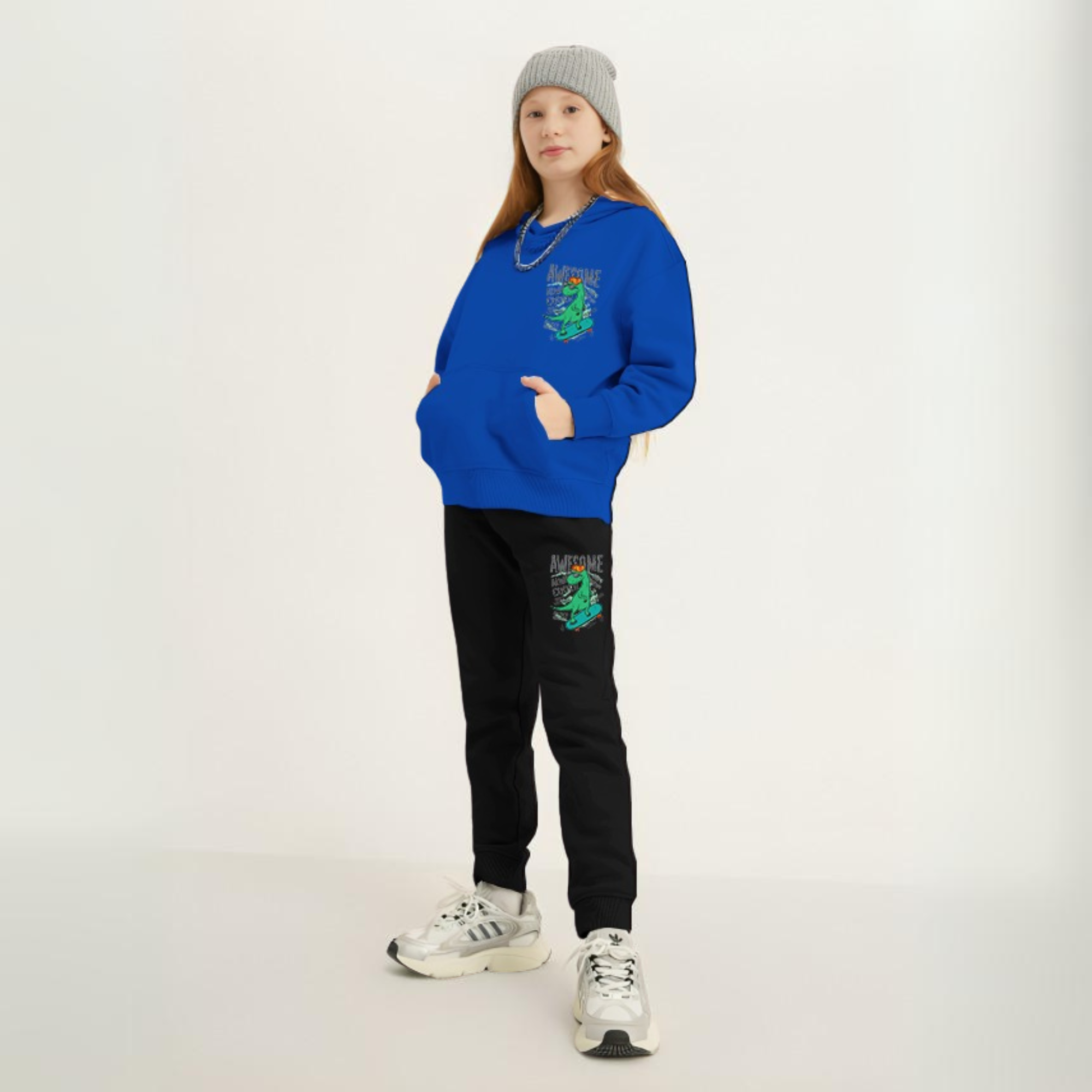 Awesome Dino Printed Kids Hoodie Set