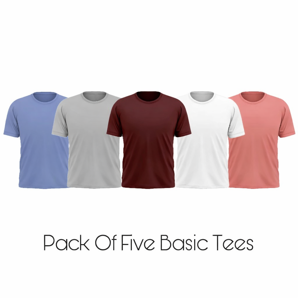 Pack of 5 Plain Basic T-shirts