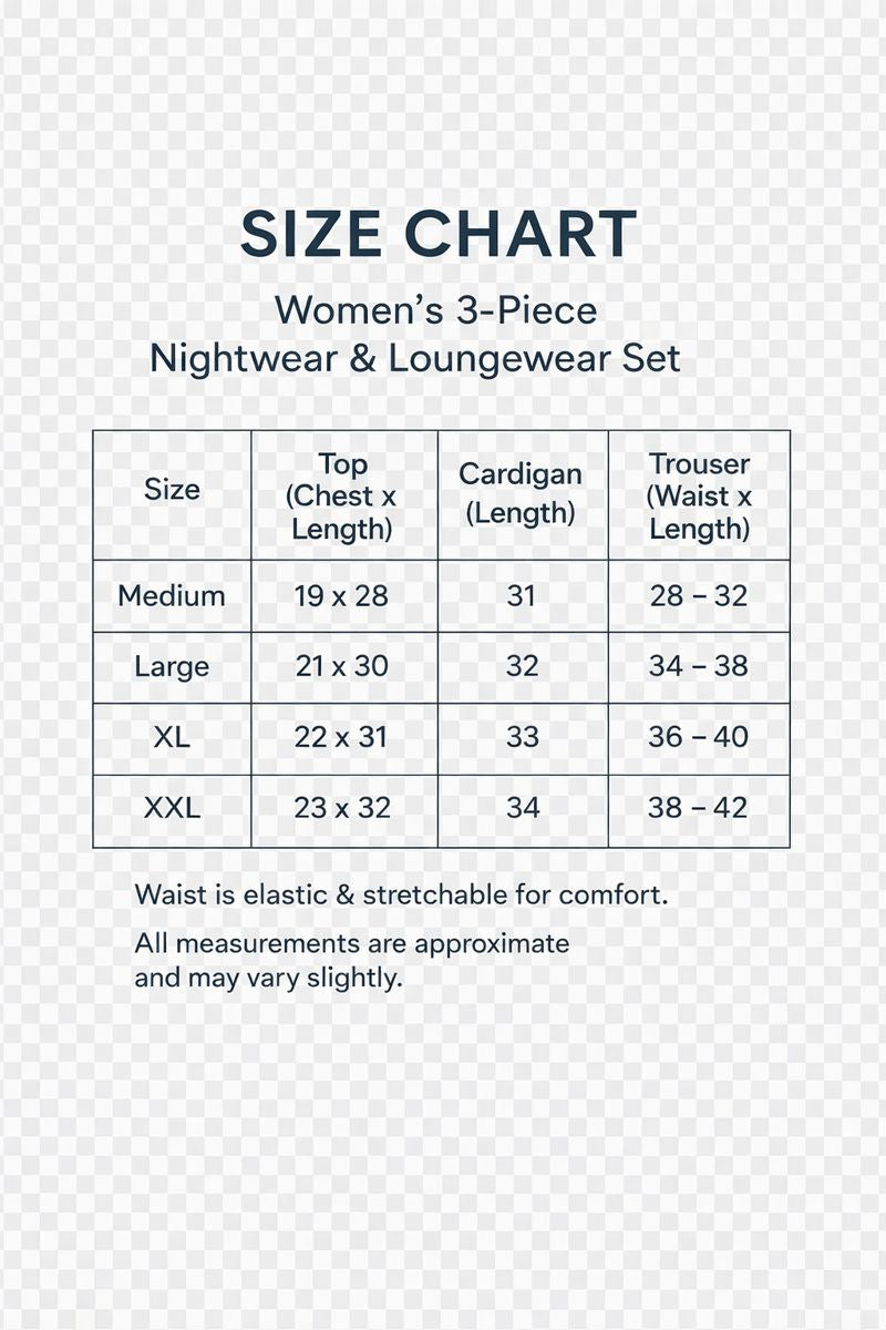 Women’s 3 Piece Nightwear Lounge Set with Multi Pattern Print | Plus Size Loungewear
