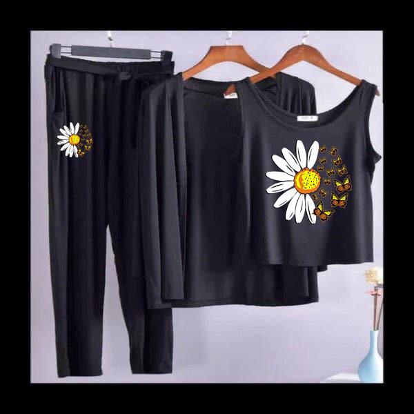 3pc Sunflower Printed Night Suit